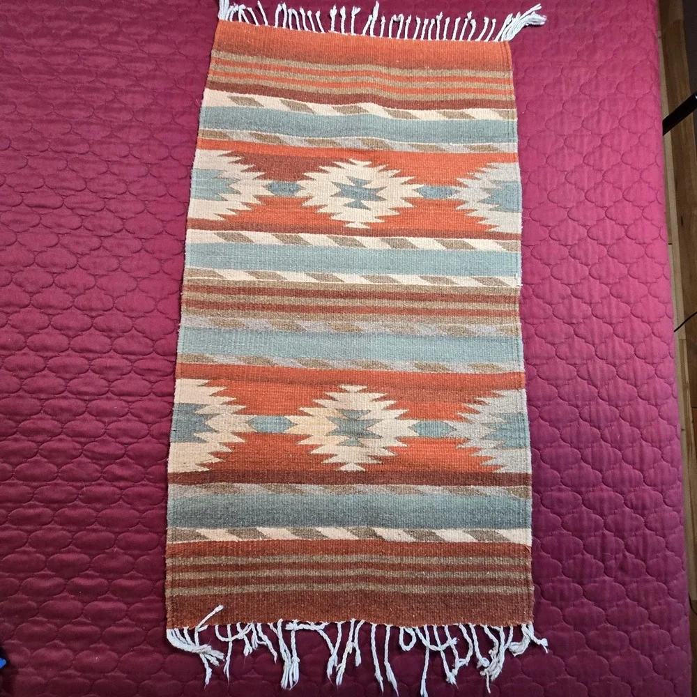 Aztec Southwest Mexican Blanket Rug Mat Vintage Brown 38